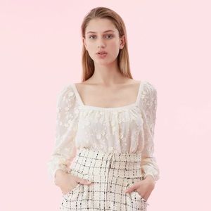 Rebecca Taylor Women's Long Sleeve Kyla Embroidered Top, Antique Cream, Small